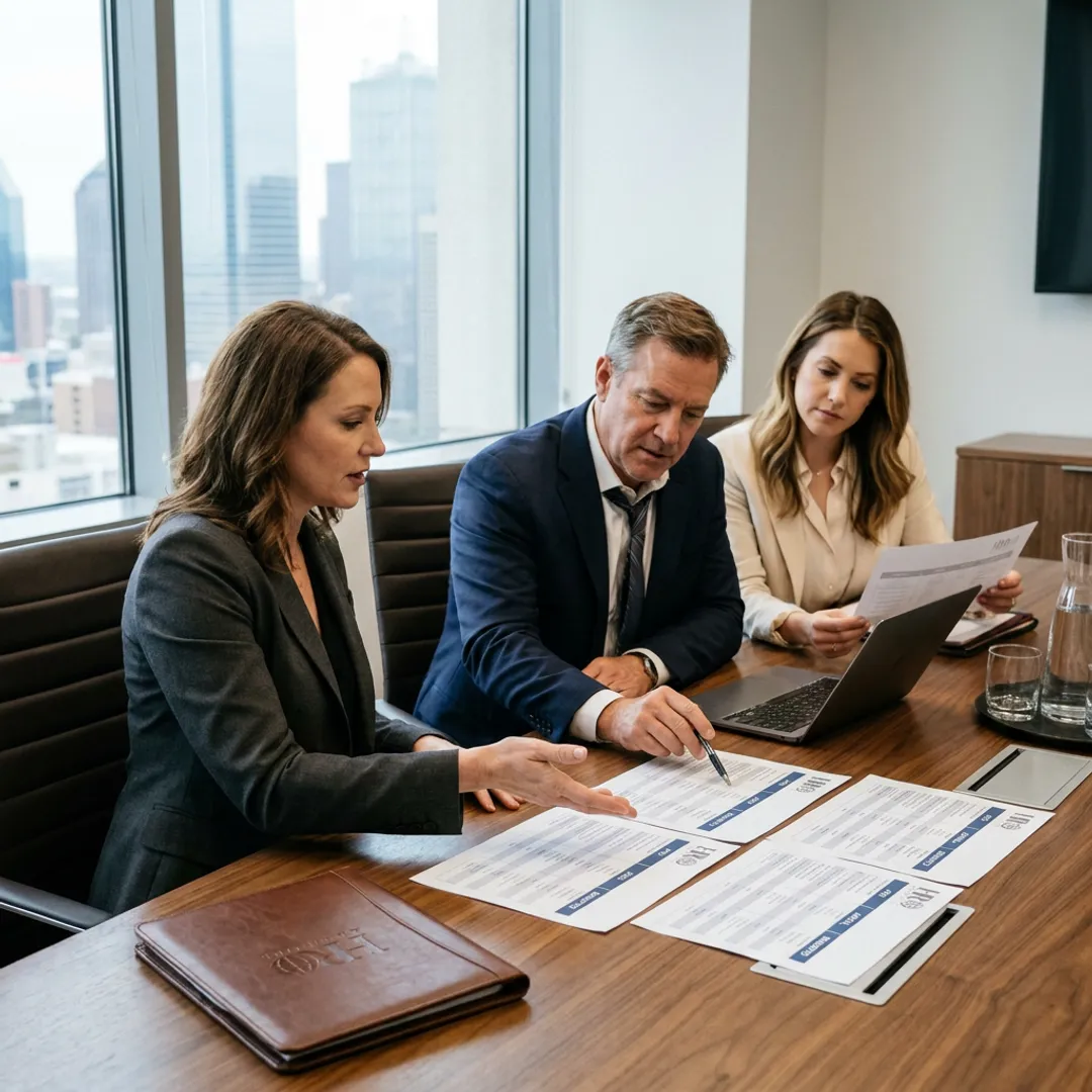 Business team comparing HR partner services