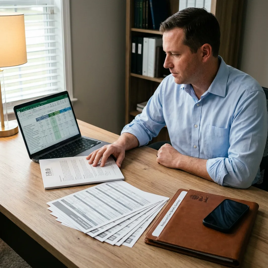 Advisor comparing restaurant benefits options