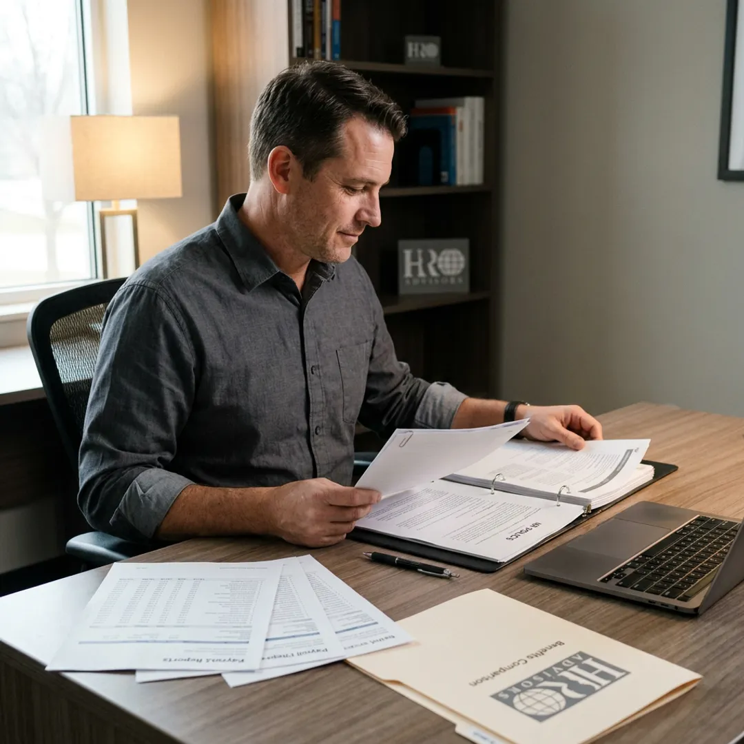 Advisor reviewing insurance compliance documents