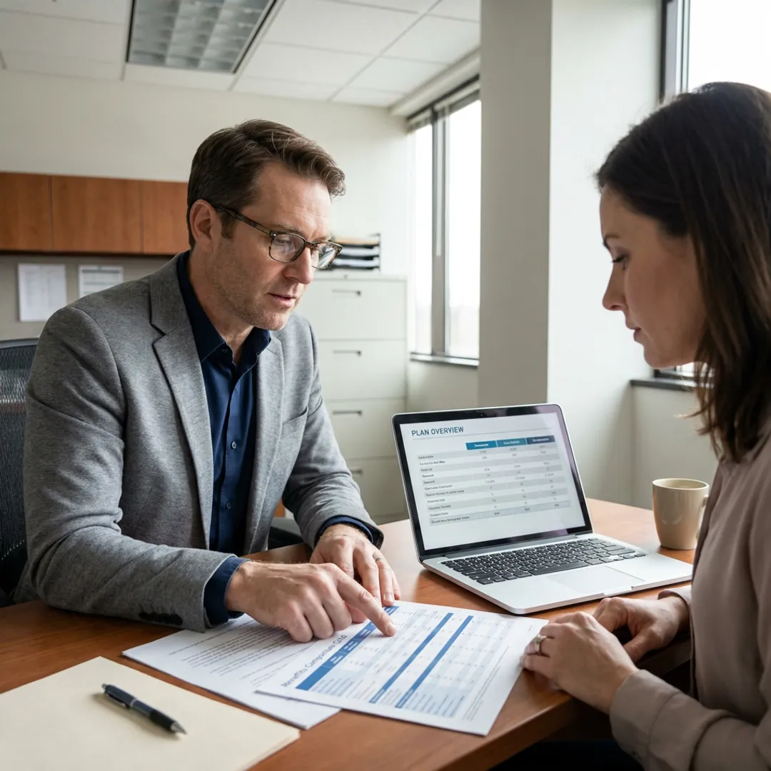 Advisor comparing employee benefits plans
