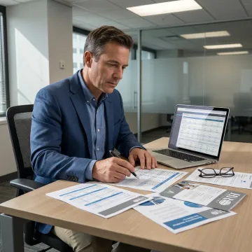 Advisor comparing employee benefits providers