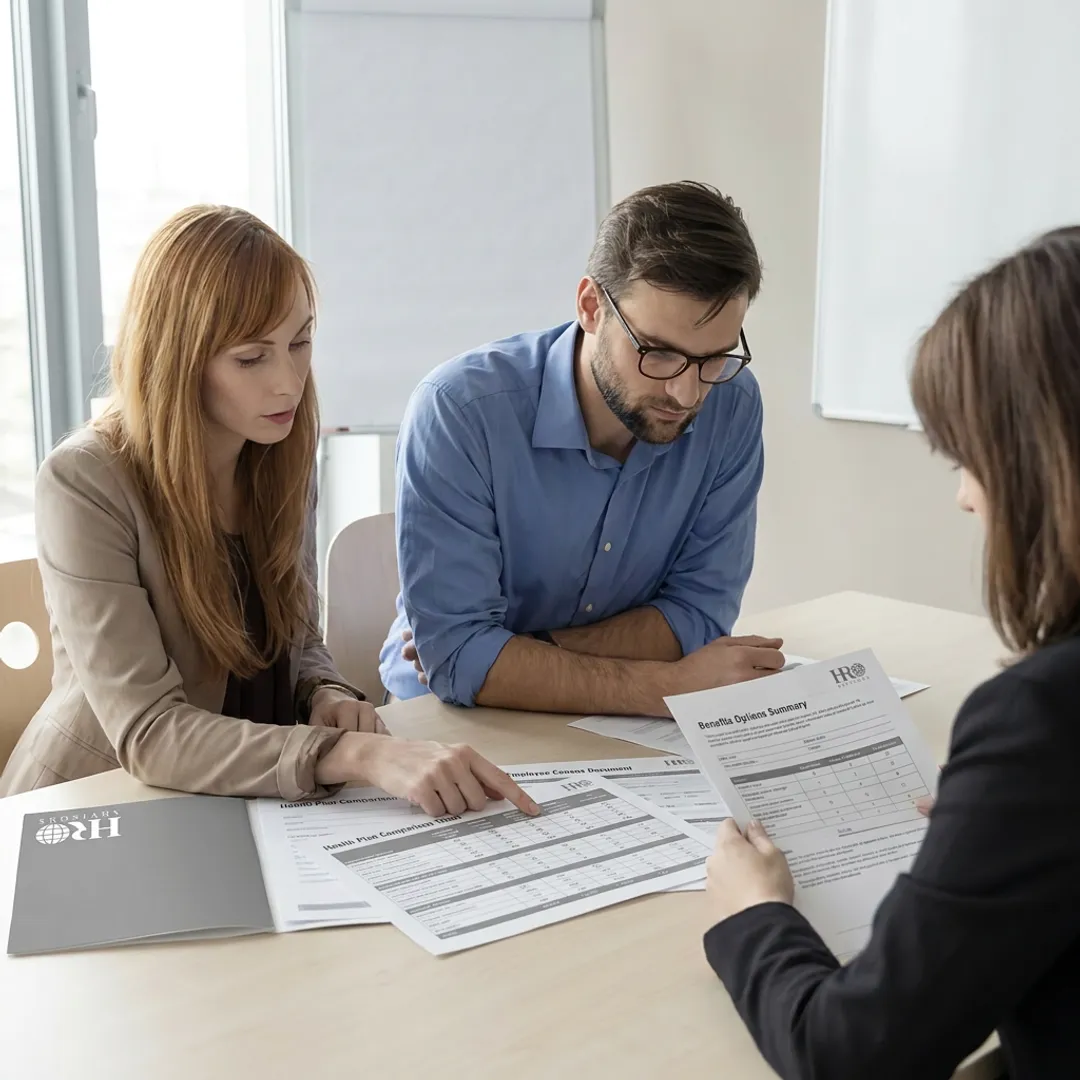 Advisor comparing employee benefits options