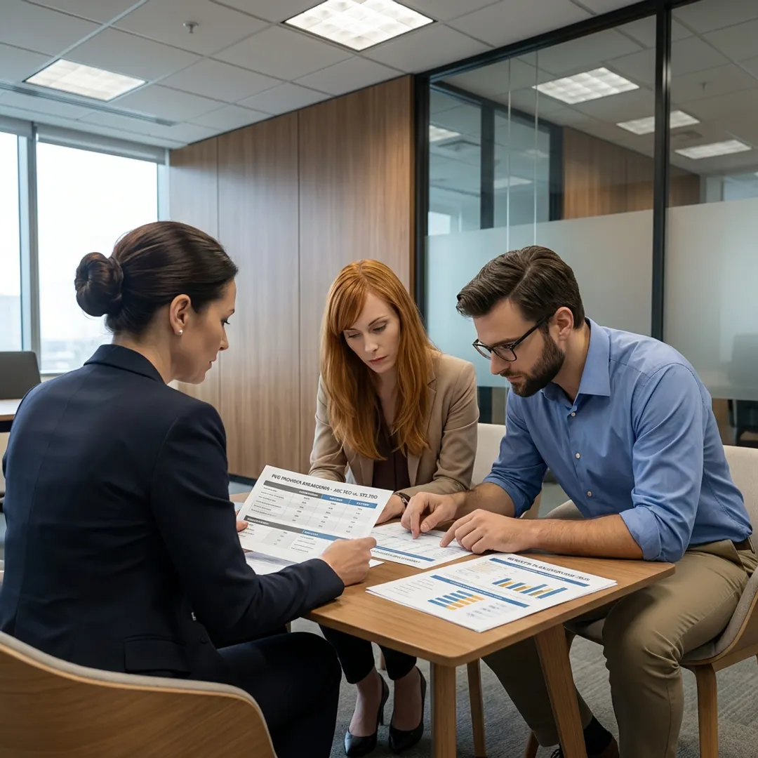 HR advisor reviewing PEO comparison with business owners