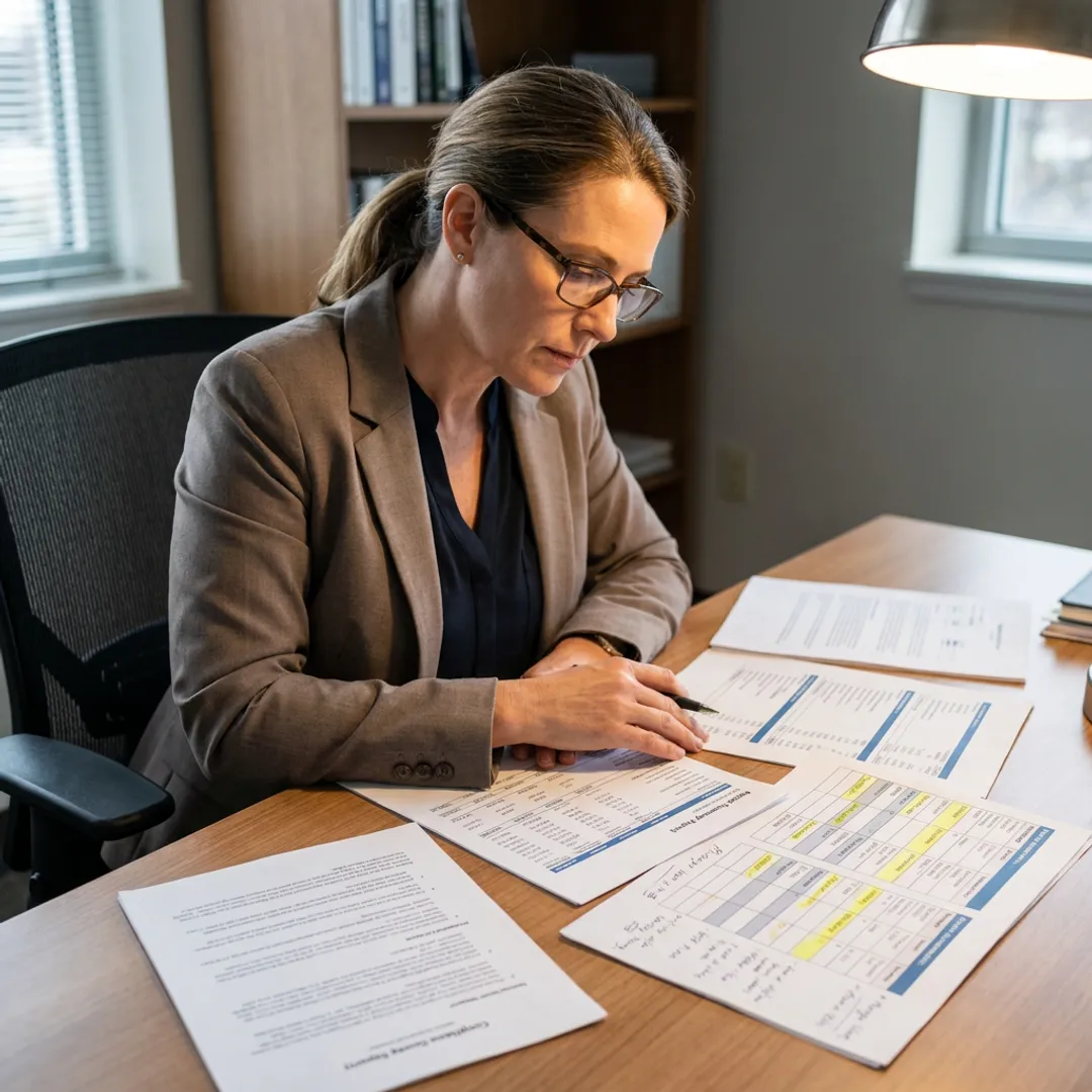 Advisor reviewing employee benefits compliance documents
