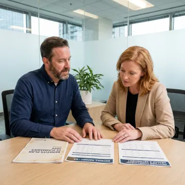 Advisor comparing employee benefits options