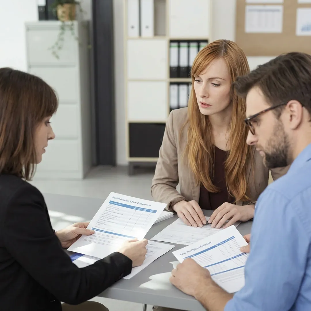 Advisor comparing employee benefits plans