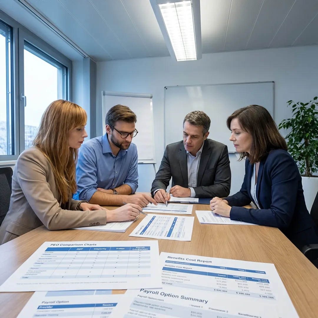 Consultants comparing employee benefits provider options