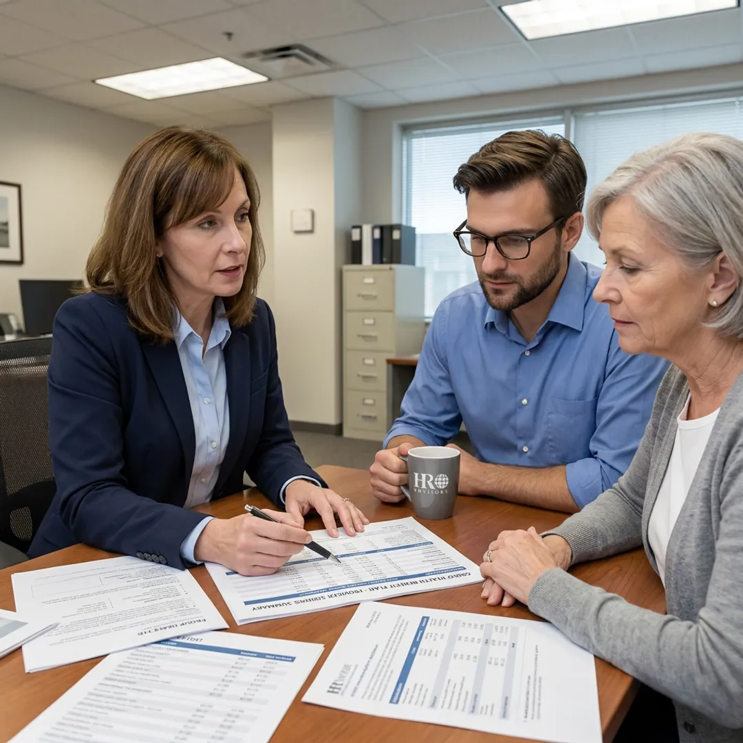 Advisor comparing employee benefits options