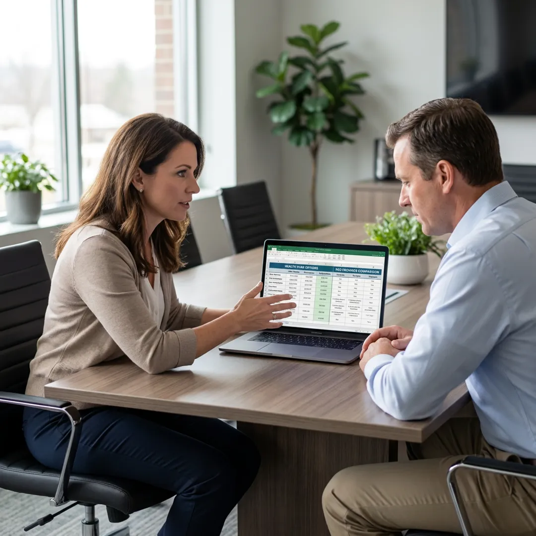 Benefits advisor comparing employee health plan options