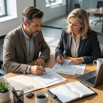Small business owner reviewing payroll reports