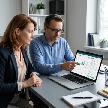 Small business owner reviewing payroll services