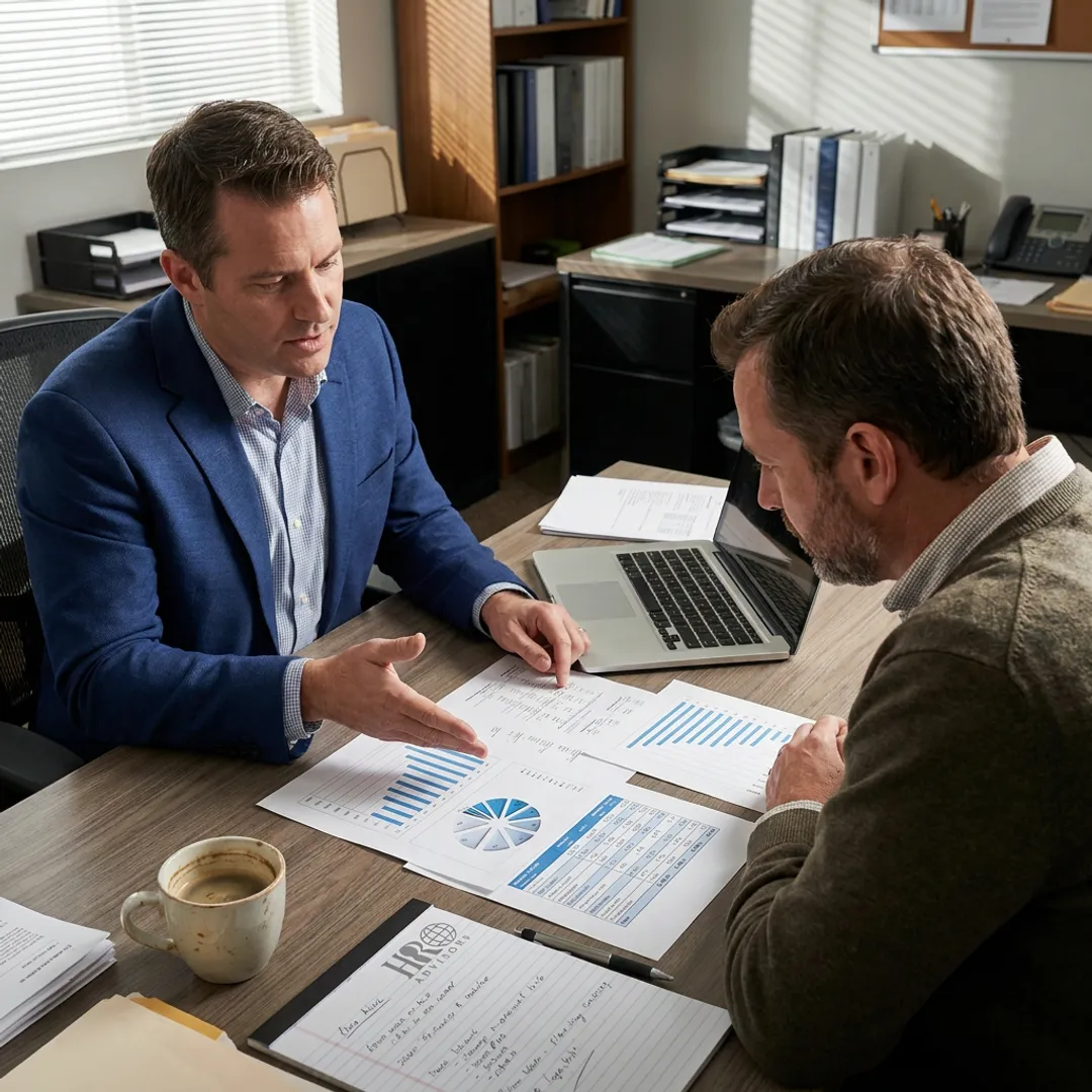 HR advisor comparing outsourcing providers with a small business owner