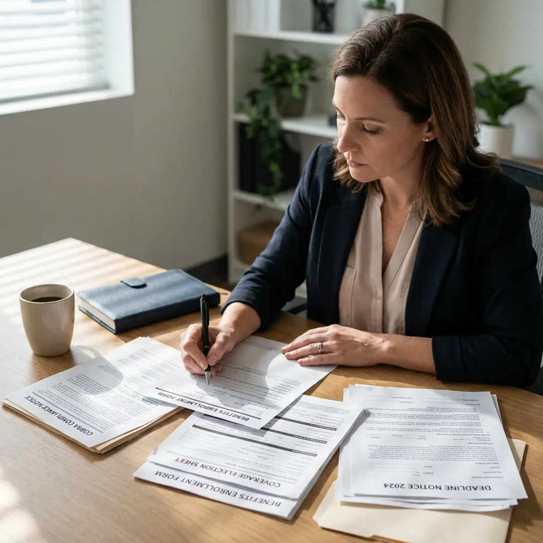 HR advisor reviewing COBRA compliance documents
