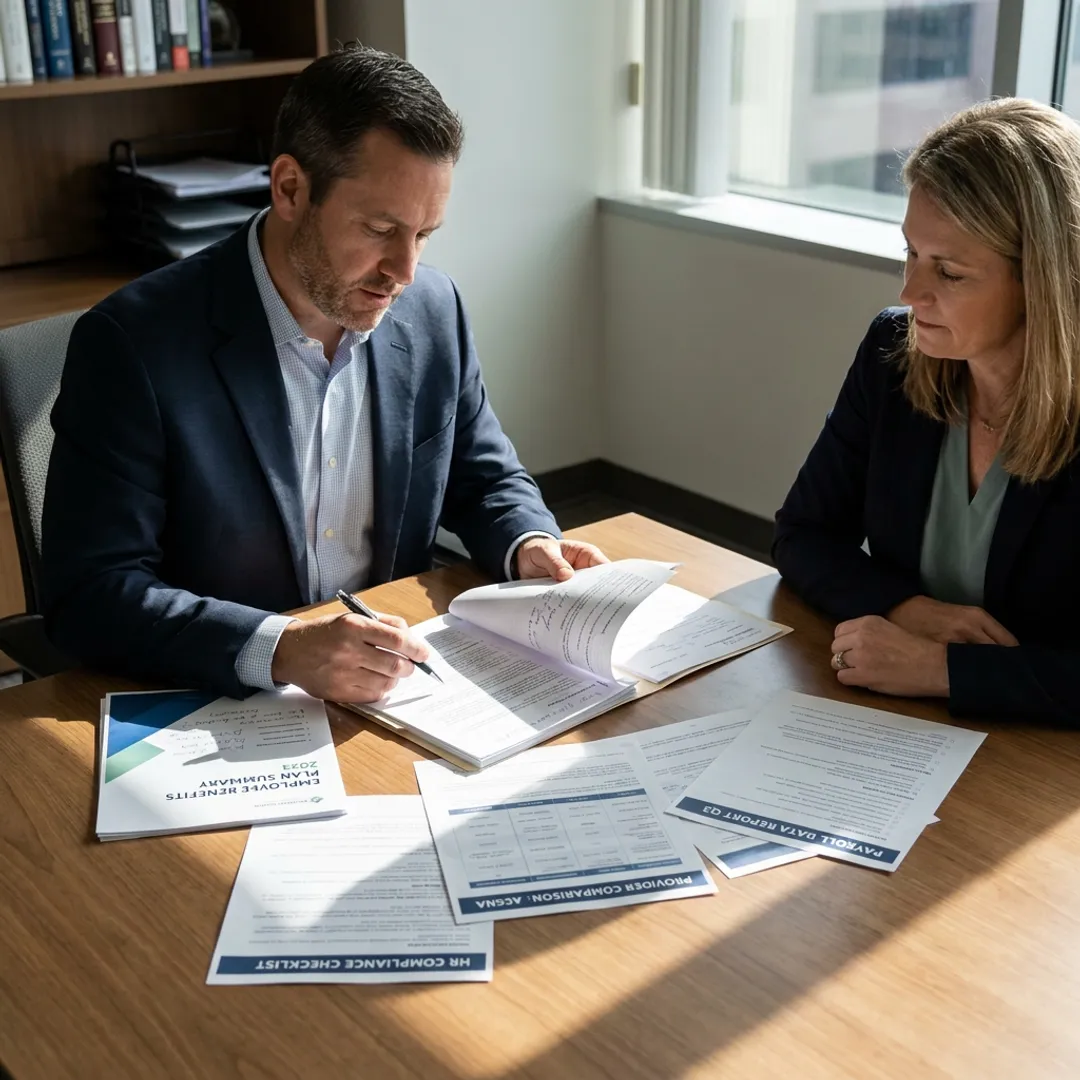 Advisor comparing employee benefits options