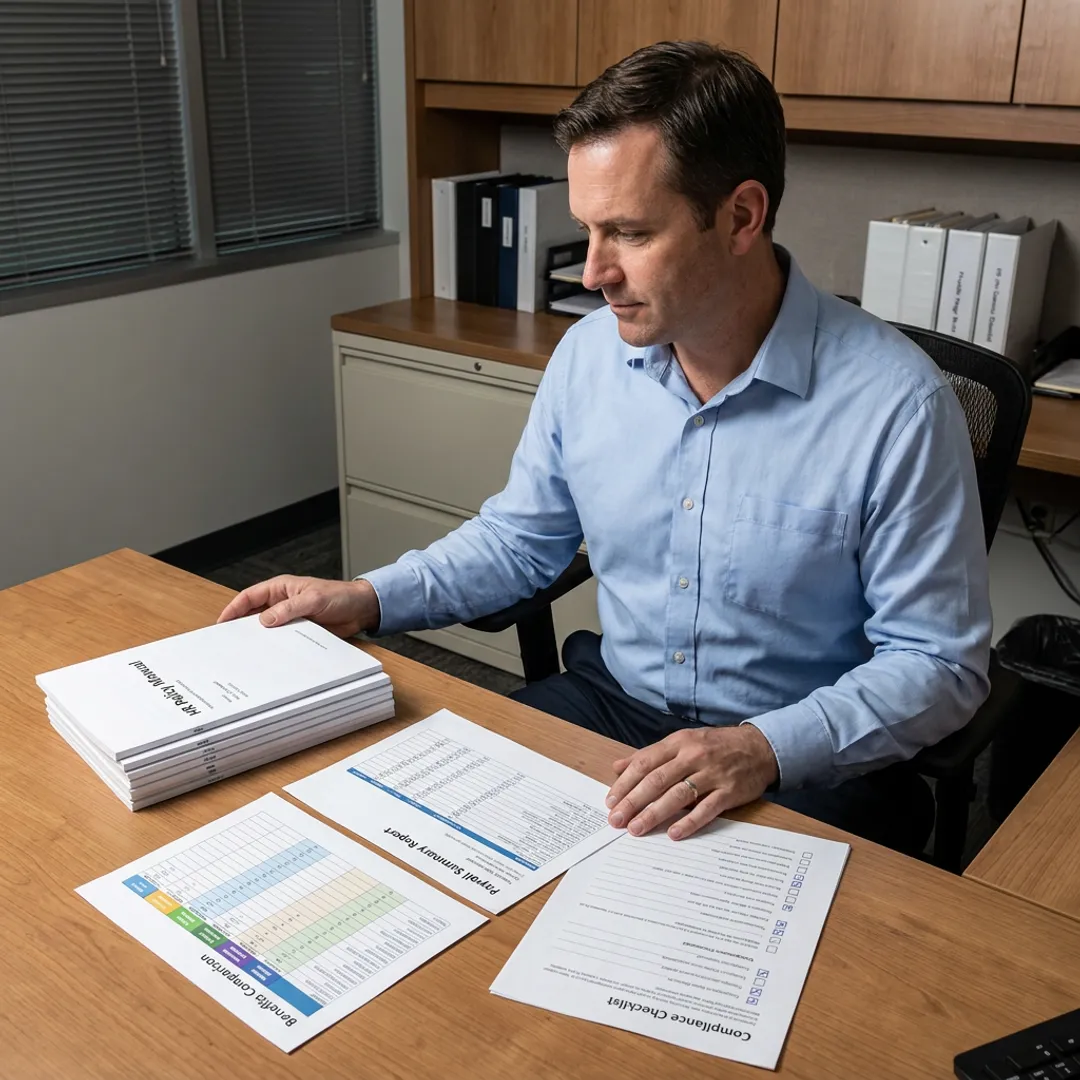 Compliance advisor reviewing HR documents