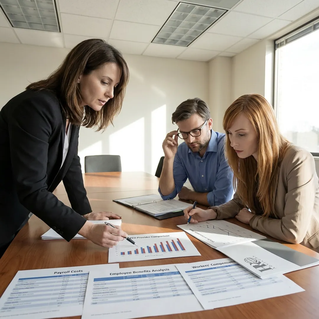 Consultant reviewing HR risk comparison charts