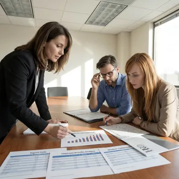 Consultant reviewing HR risk comparison charts