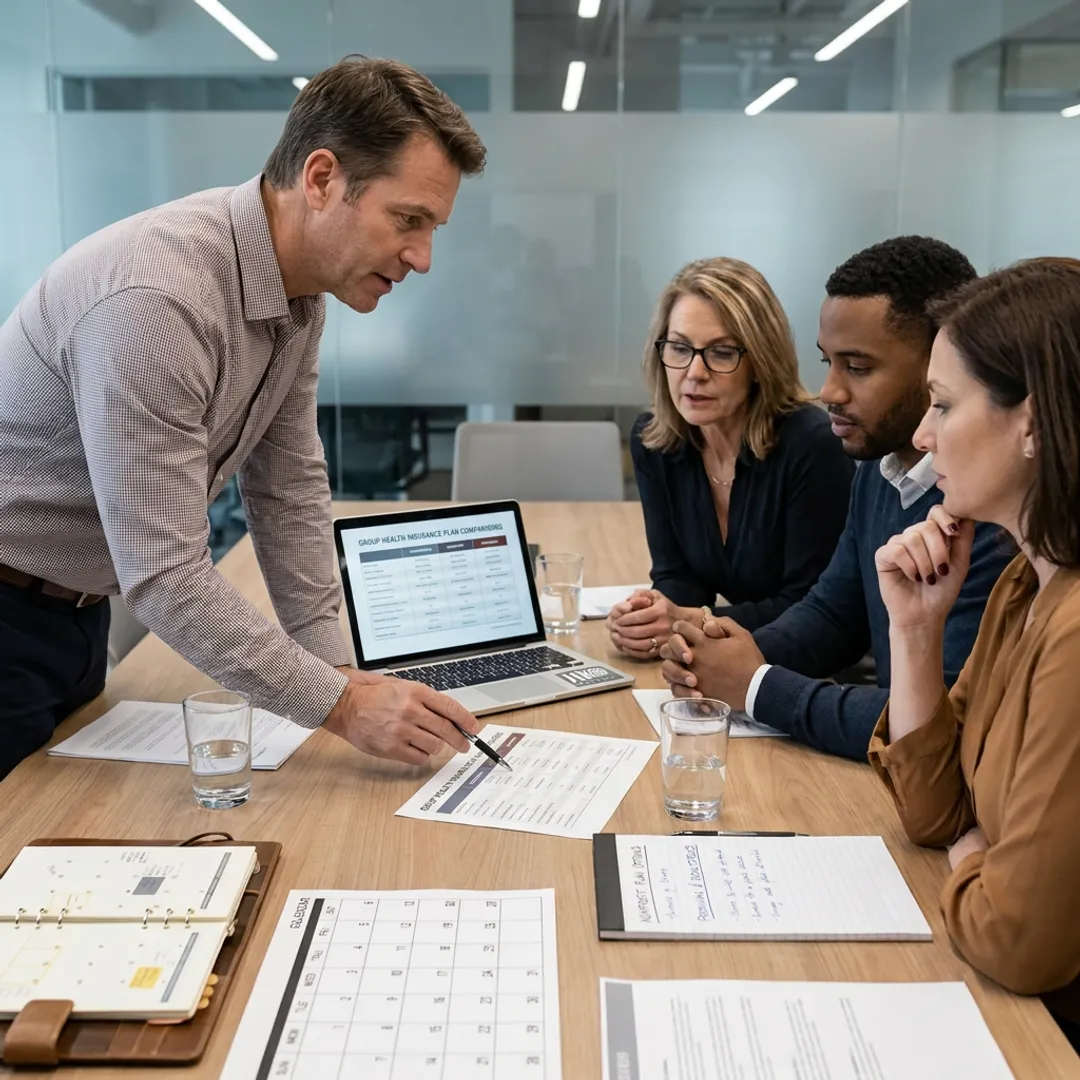 Advisor reviewing nonprofit health benefits options