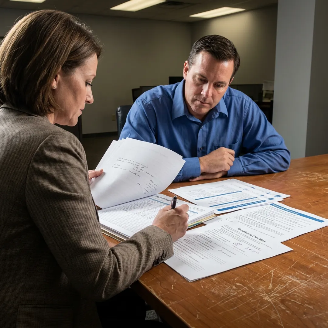HR advisor reviewing outsourcing options with a small business owner