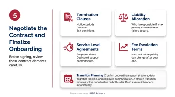PEO contract review checklist covering four critical negotiation elements before signing