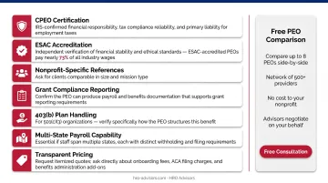 Seven-point PEO evaluation checklist for nonprofits selecting the right provider