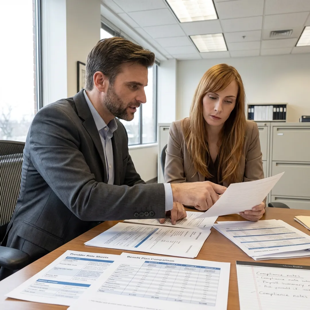 Advisor comparing custom benefit plan options
