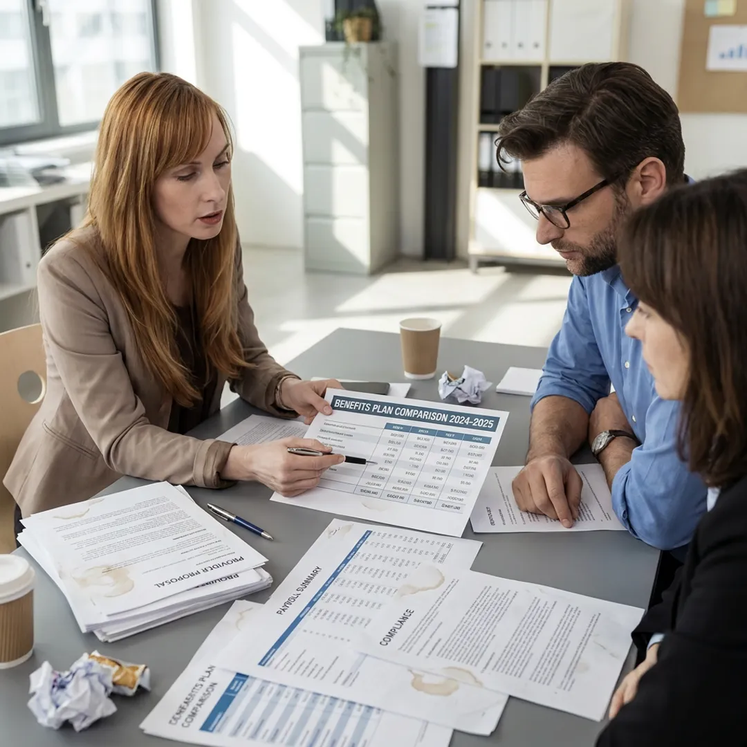 Advisor comparing employee benefits providers