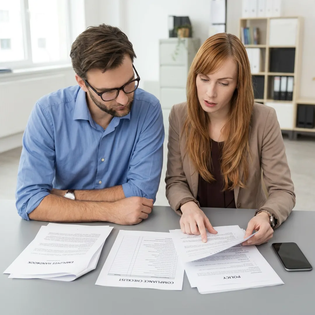 HR advisor reviewing employee handbook policies