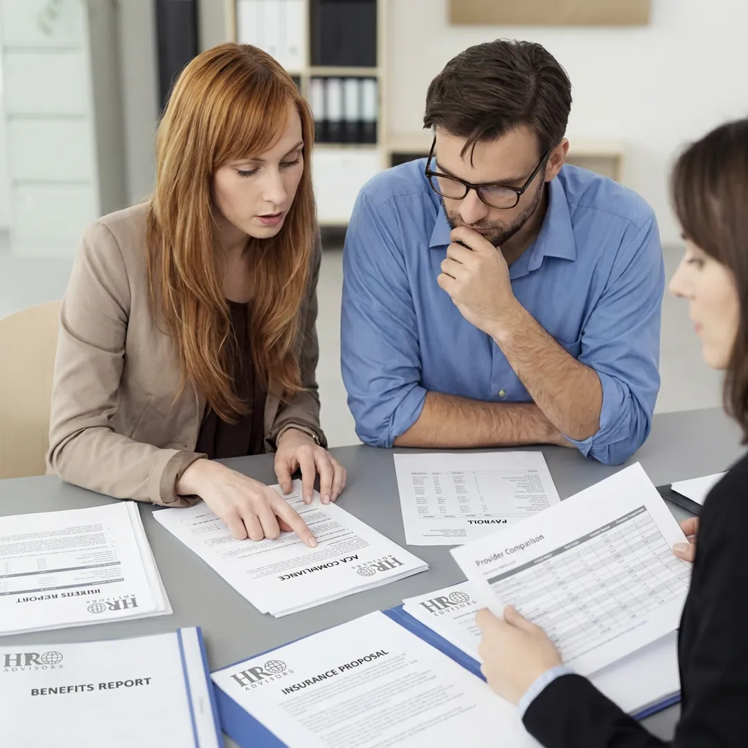 Business team reviewing ACA compliance documents