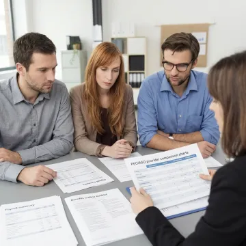 Startup team reviewing HR services with an advisor