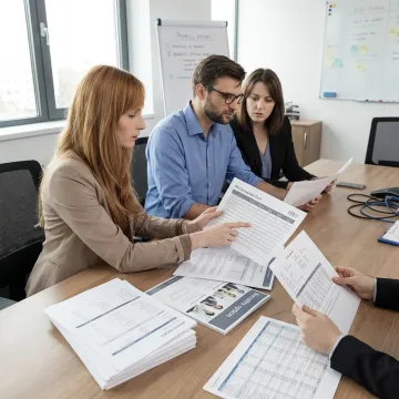 Advisor reviewing PEO comparison charts with business leaders
