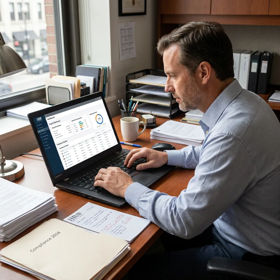 Business owner reviewing HR support options