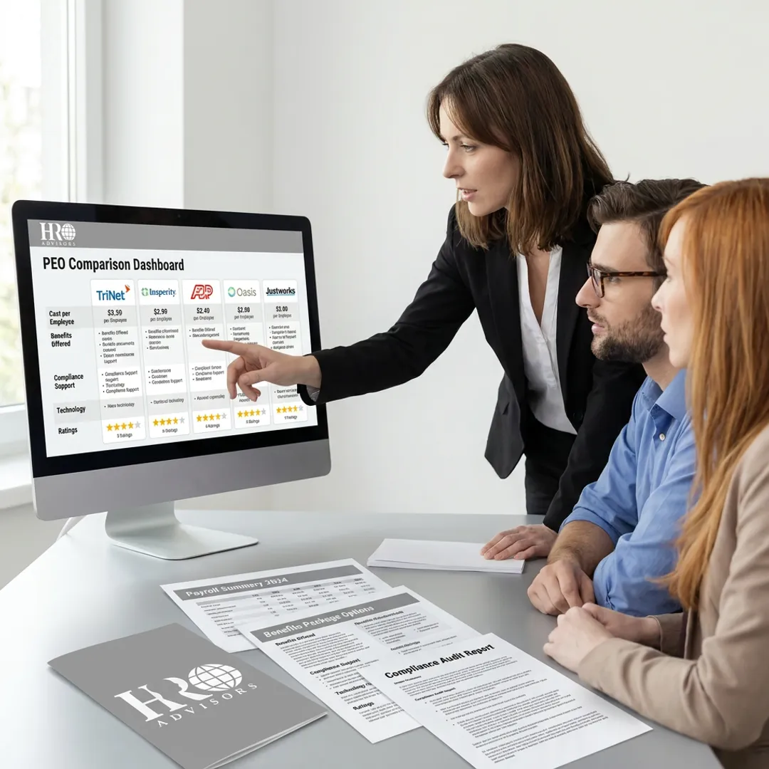 Advisor reviewing PEO comparison process