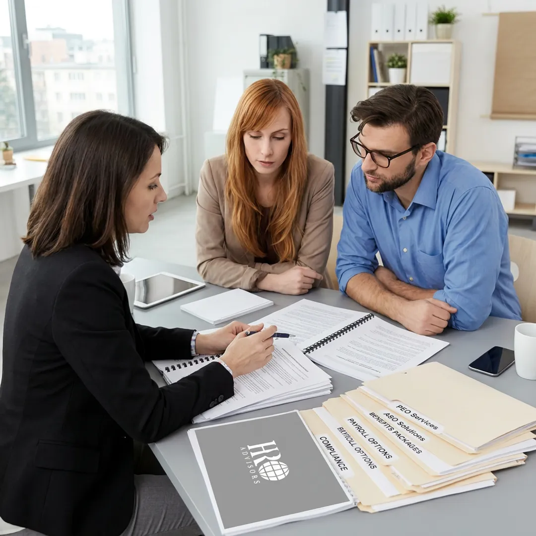 Business advisor discussing PEO services
