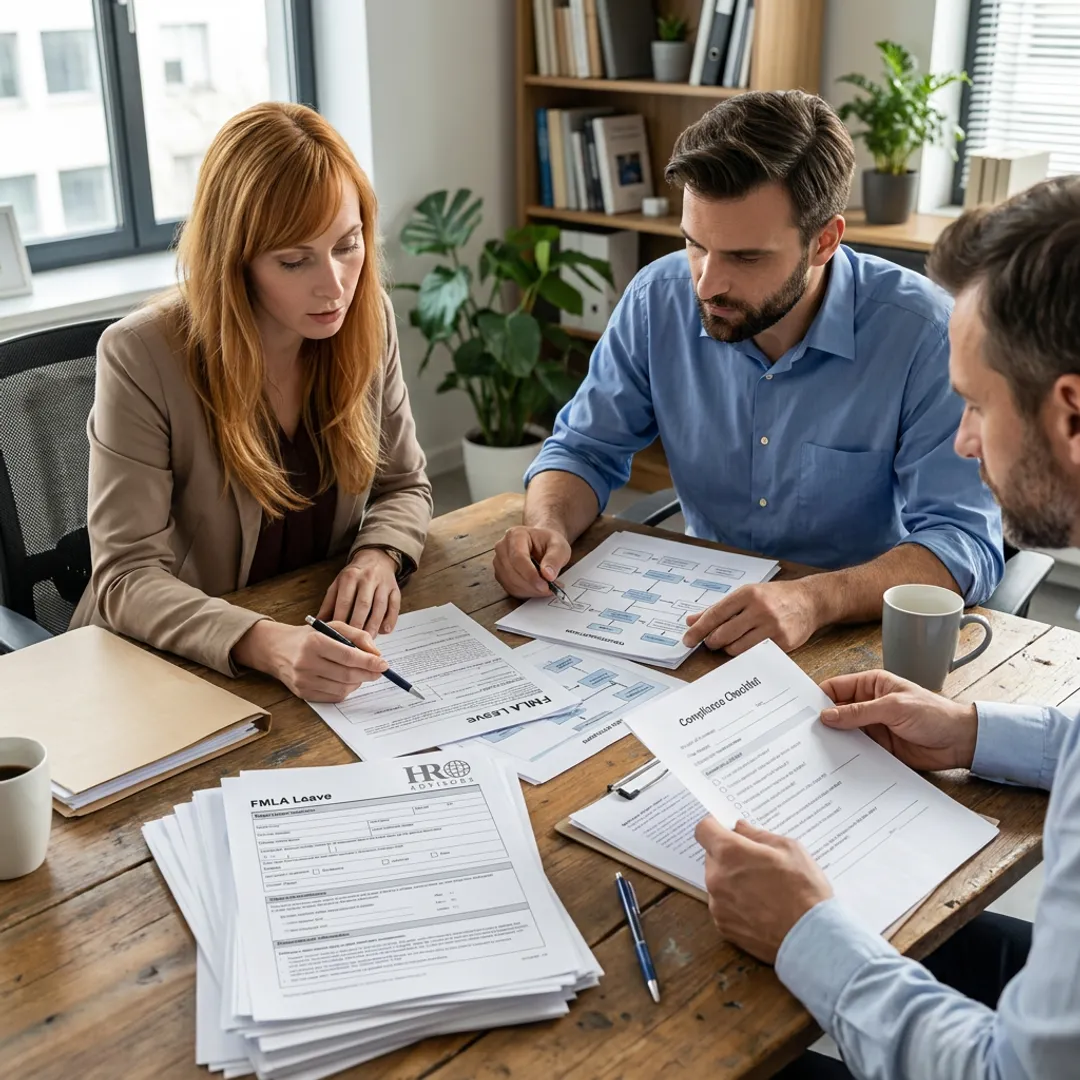 HR advisor reviewing FMLA leave administration workflow
