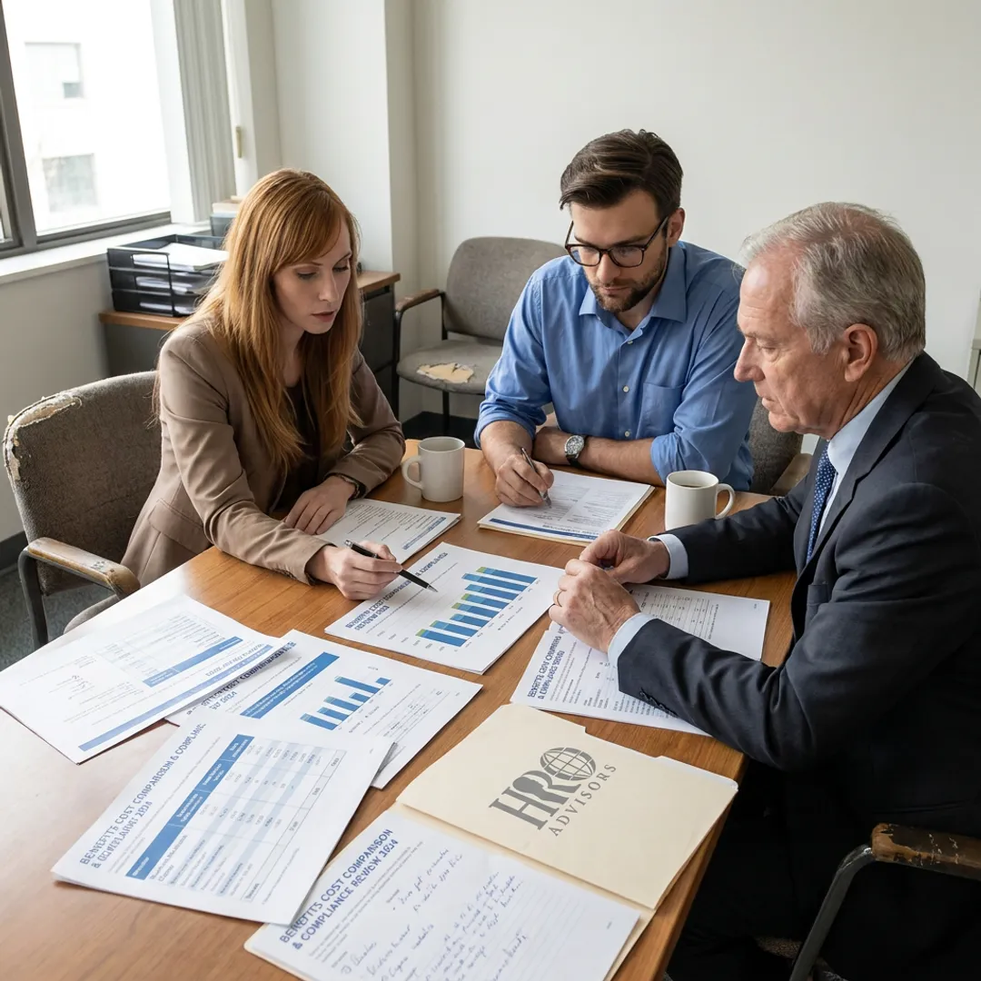 HR advisor reviewing benefits report