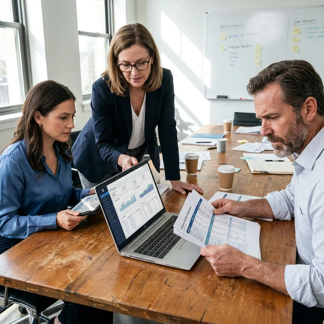Business team reviewing HR management options
