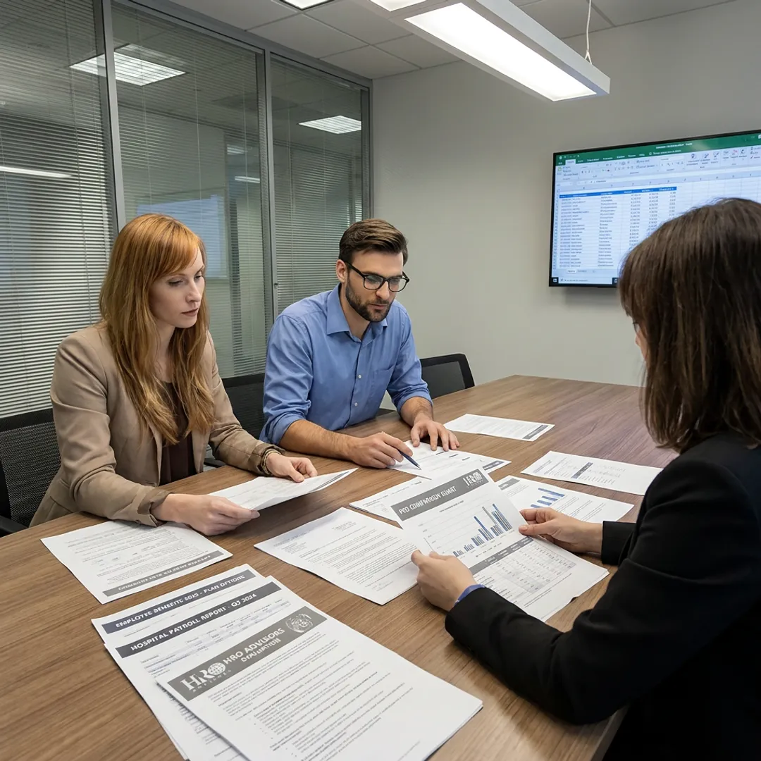 Hospital HR team reviewing employee benefits options