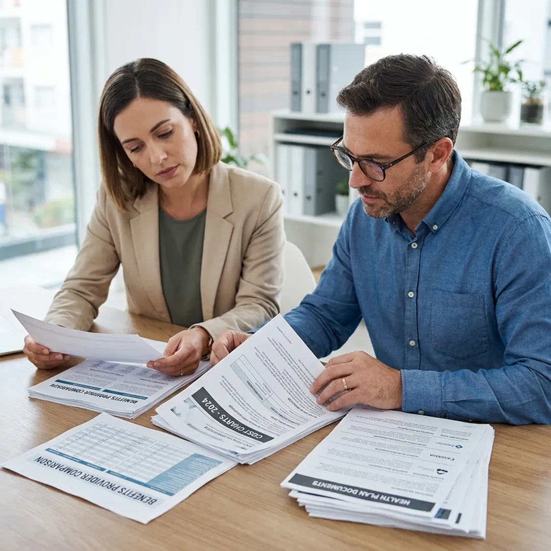 Advisor comparing employee benefits options