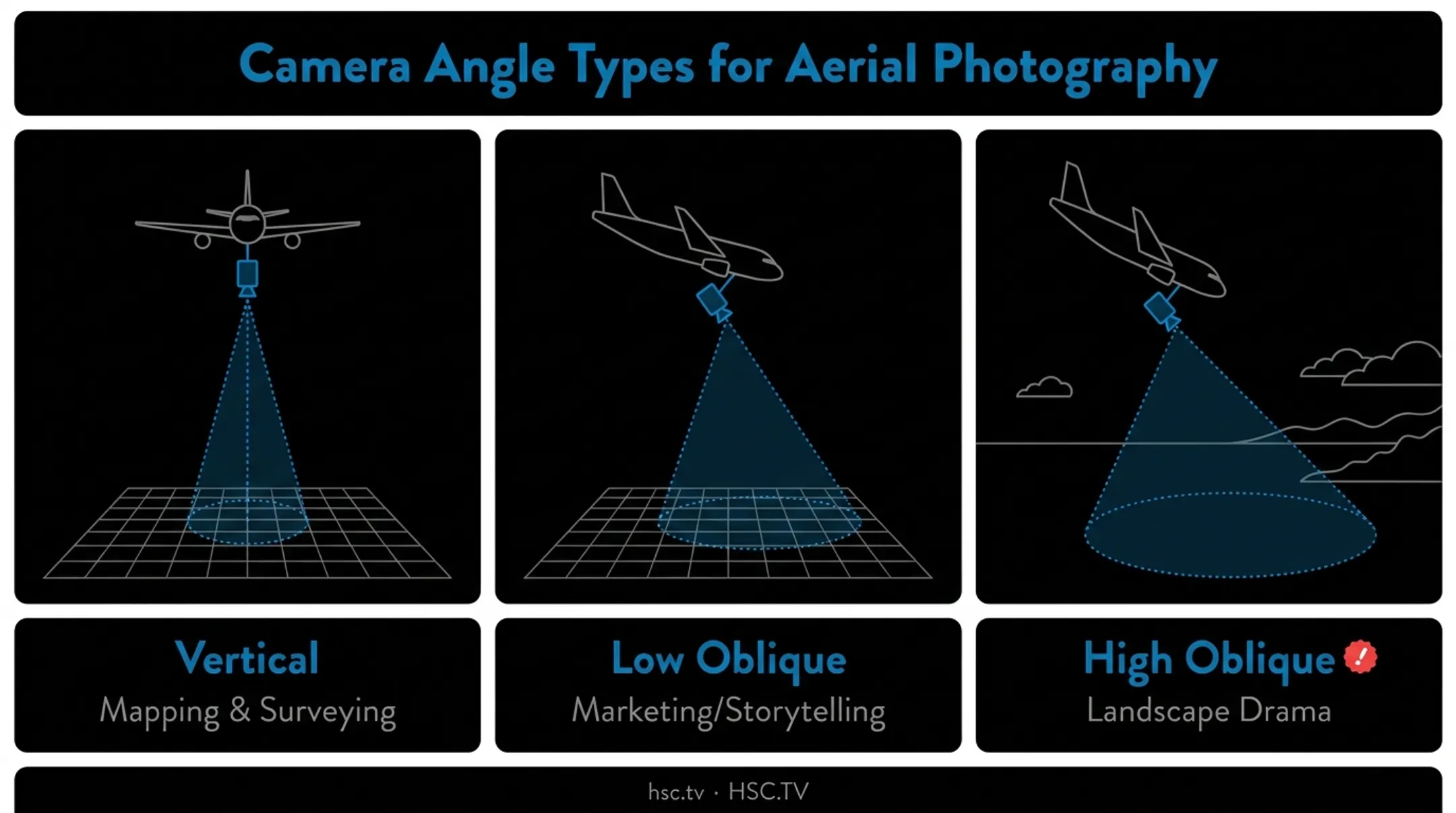 Vertical versus oblique aerial photography camera angle comparison diagram