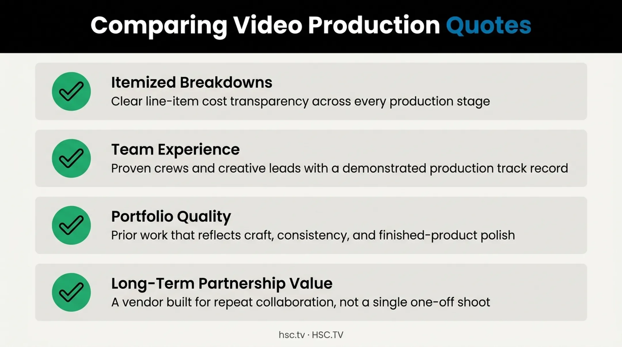 Checklist for comparing multiple video production quotes side by side