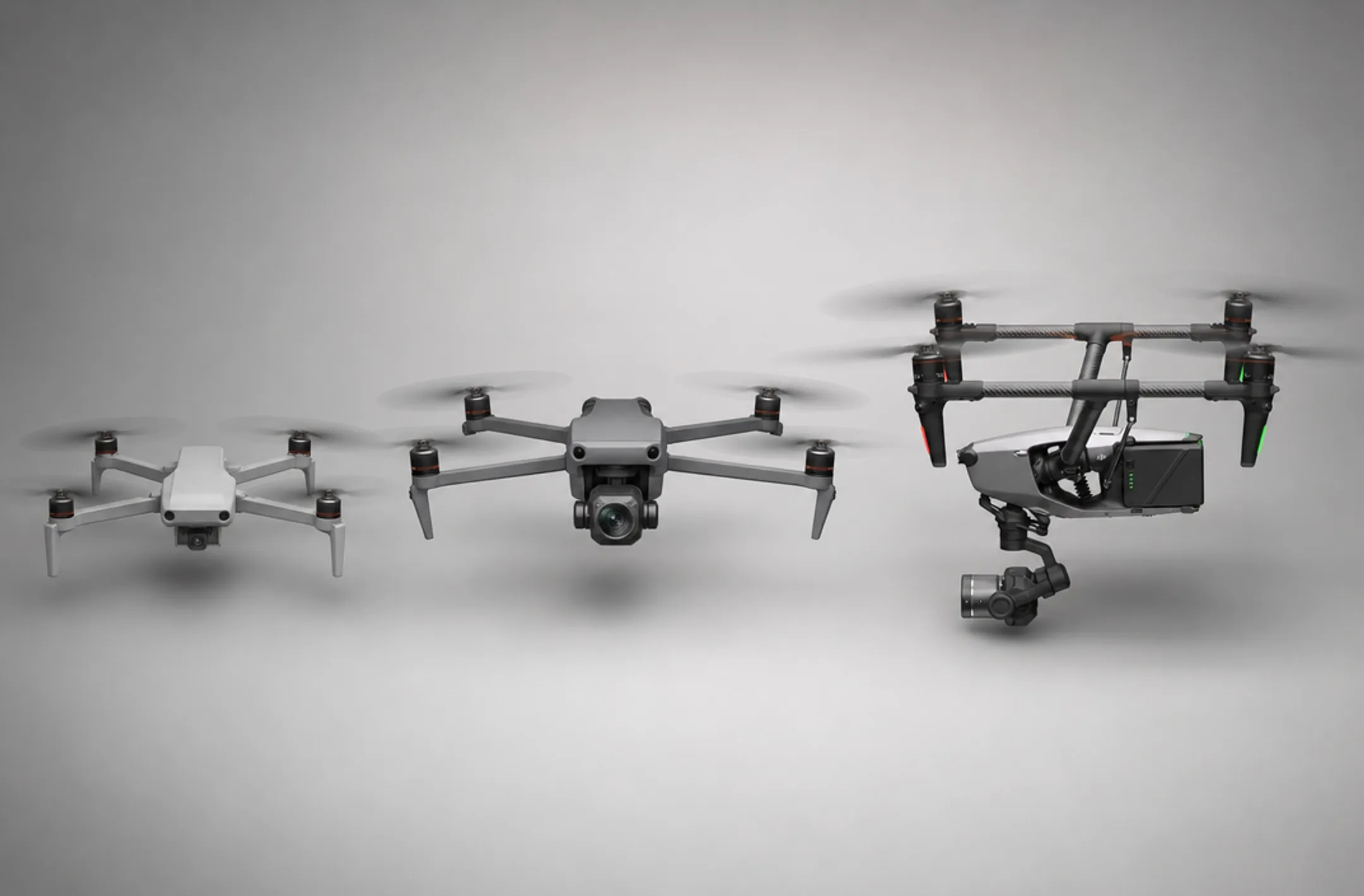 Professional tier drones comparison showing camera sensors and lens configurations