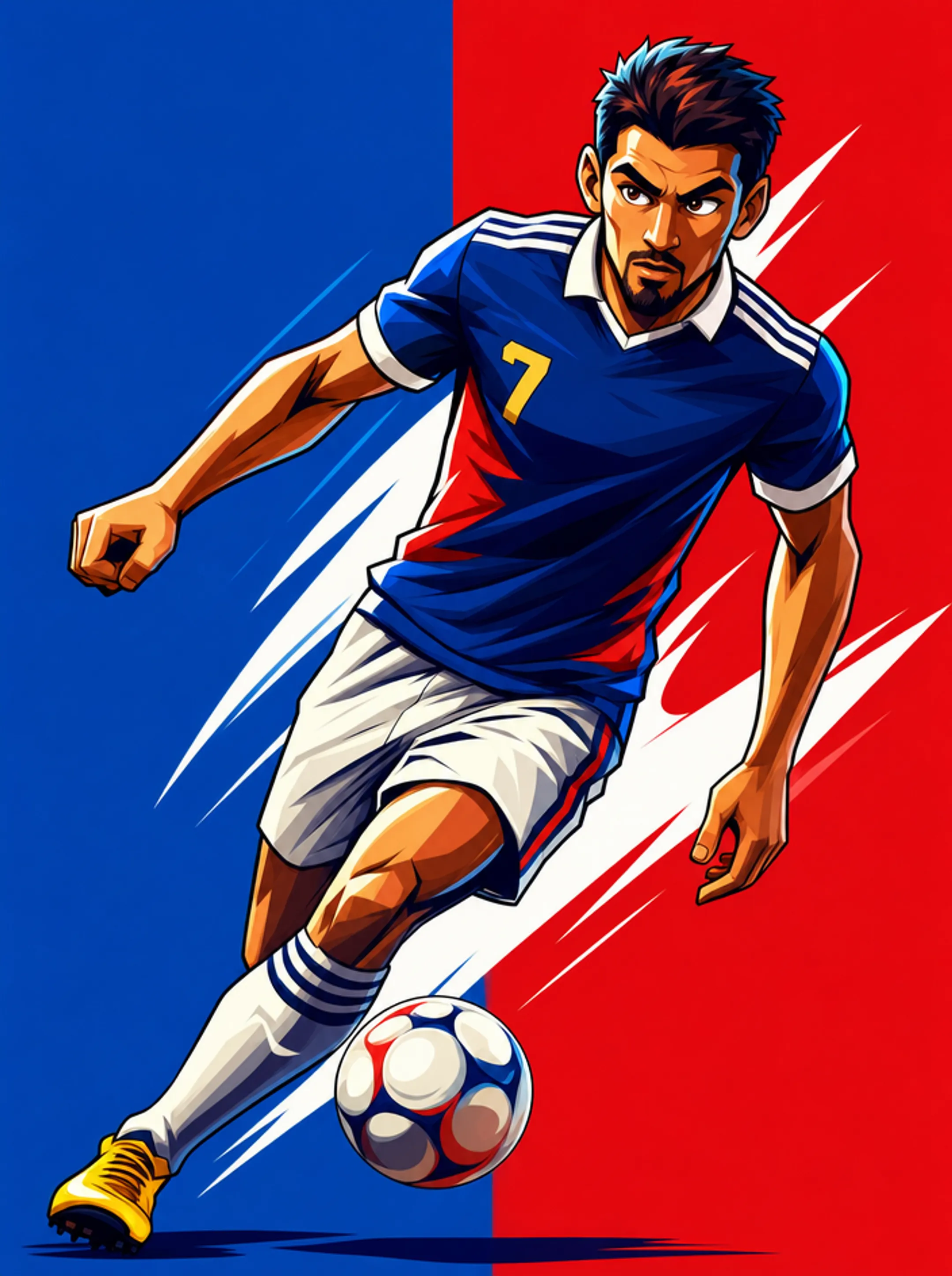 Animated soccer superstars in stylized cartoon character illustration