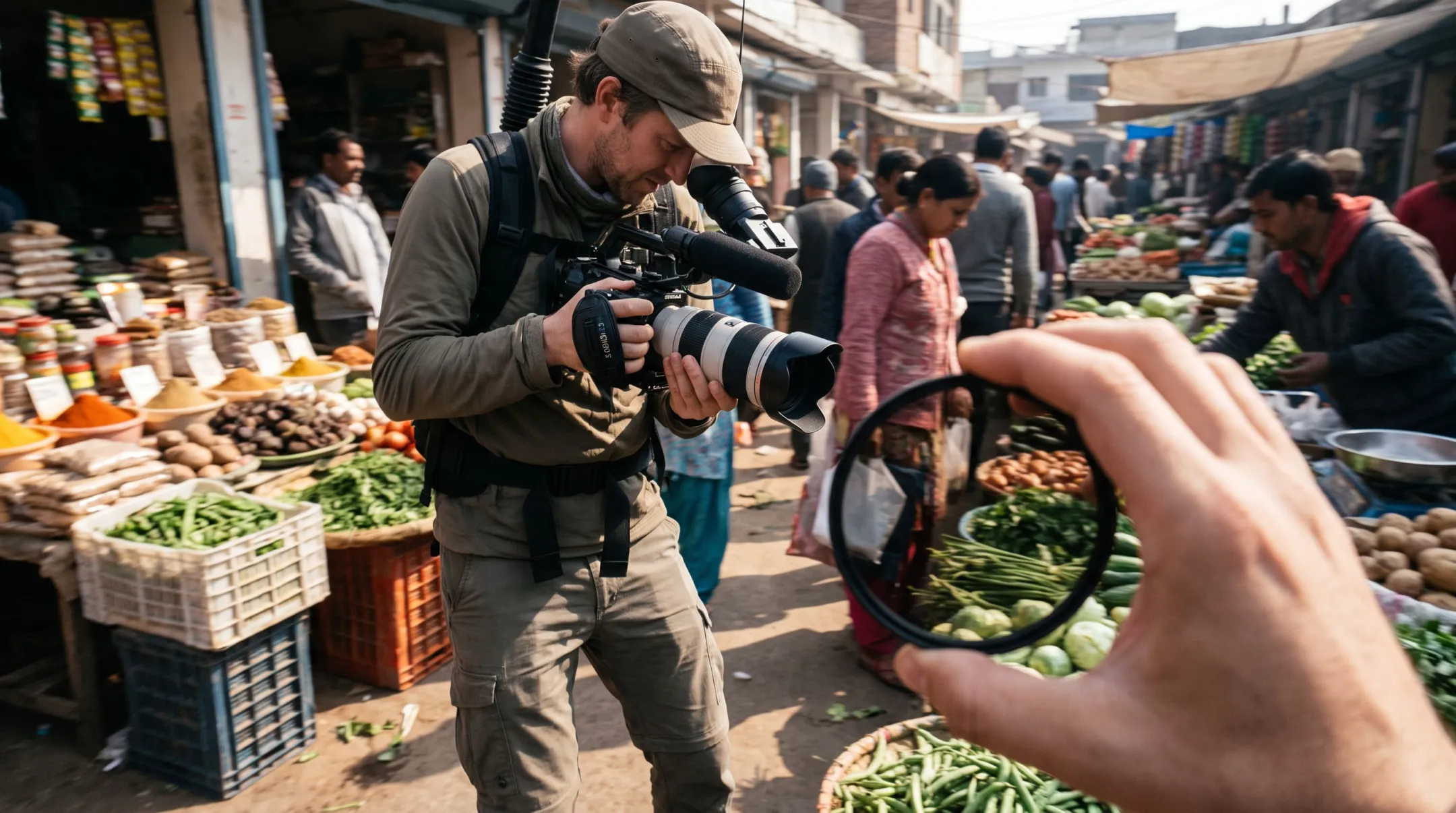 Observational documentary filmmaker capturing unscripted real-life scene