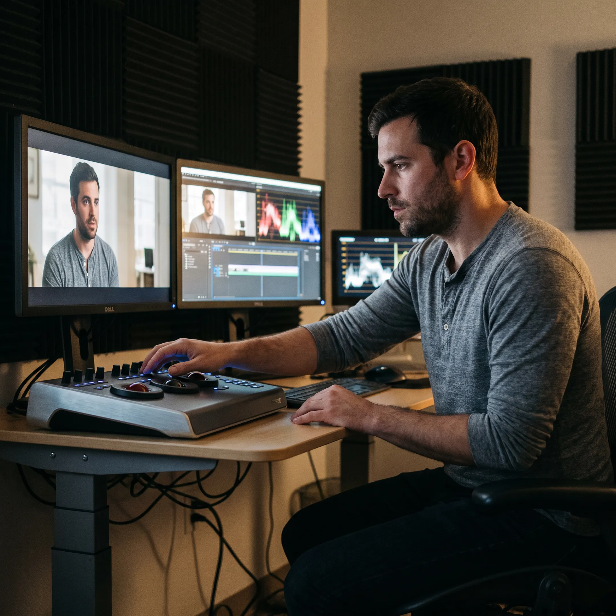 Editor reviewing documentary footage in a post-production suite