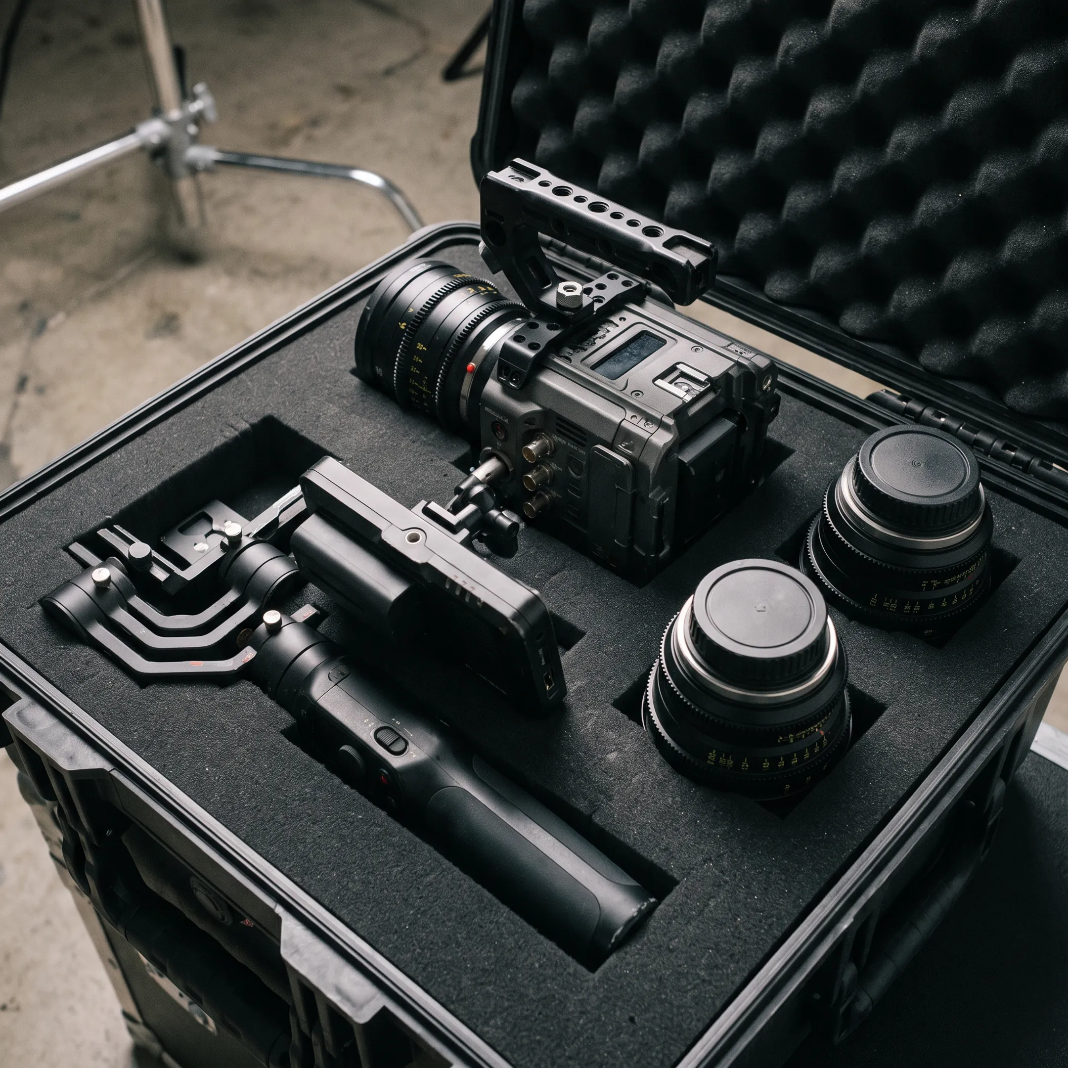Cinema camera and lenses prepared for a production
