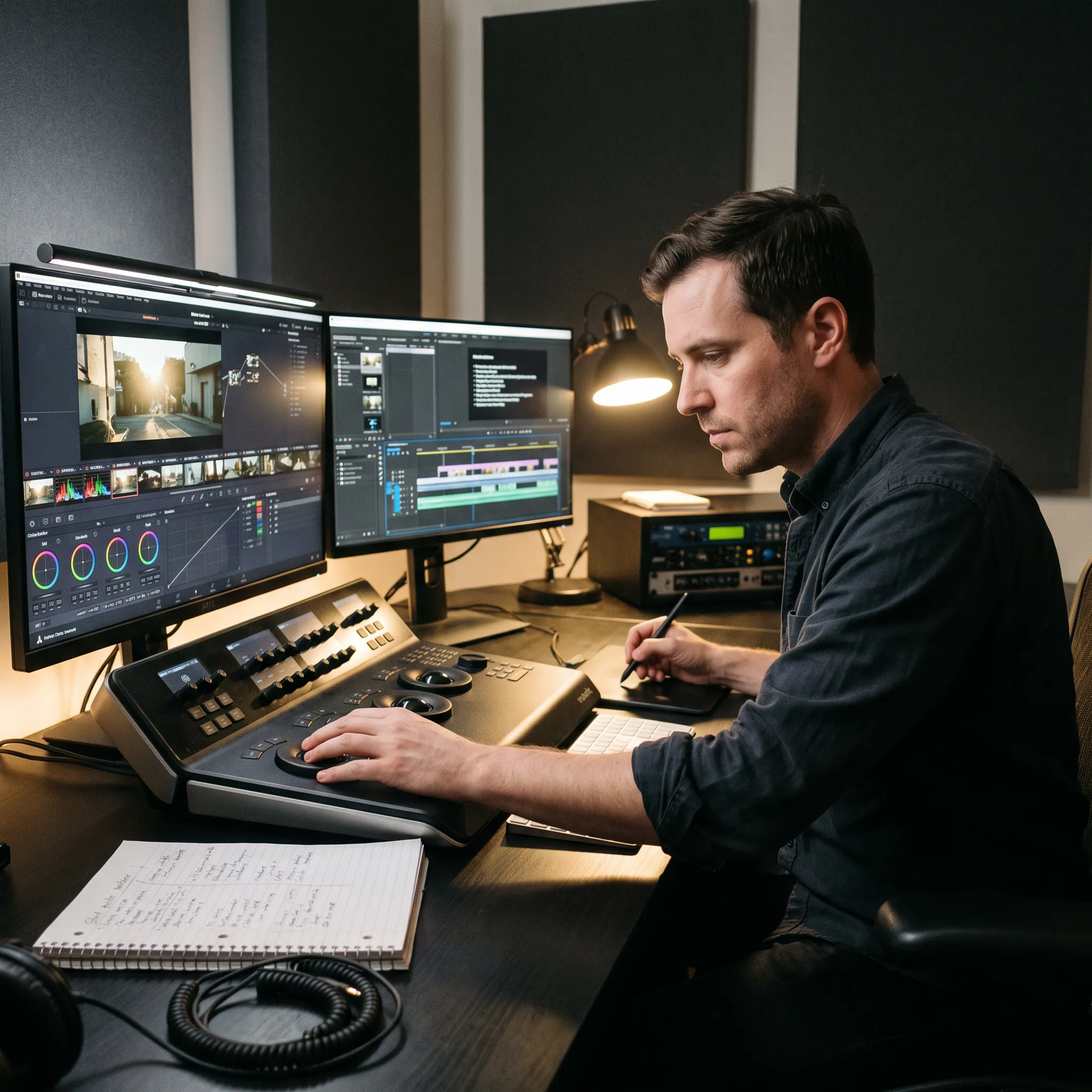 Producer reviewing footage with editor in post-production