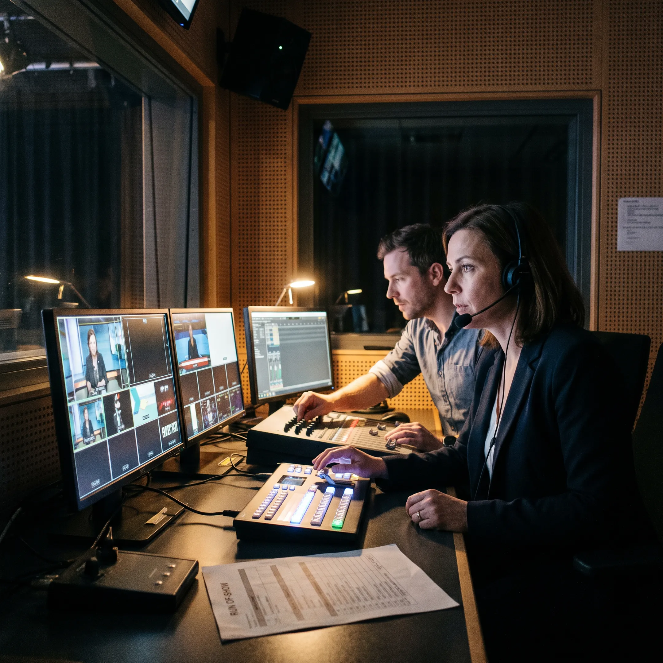 Director overseeing a virtual event control room