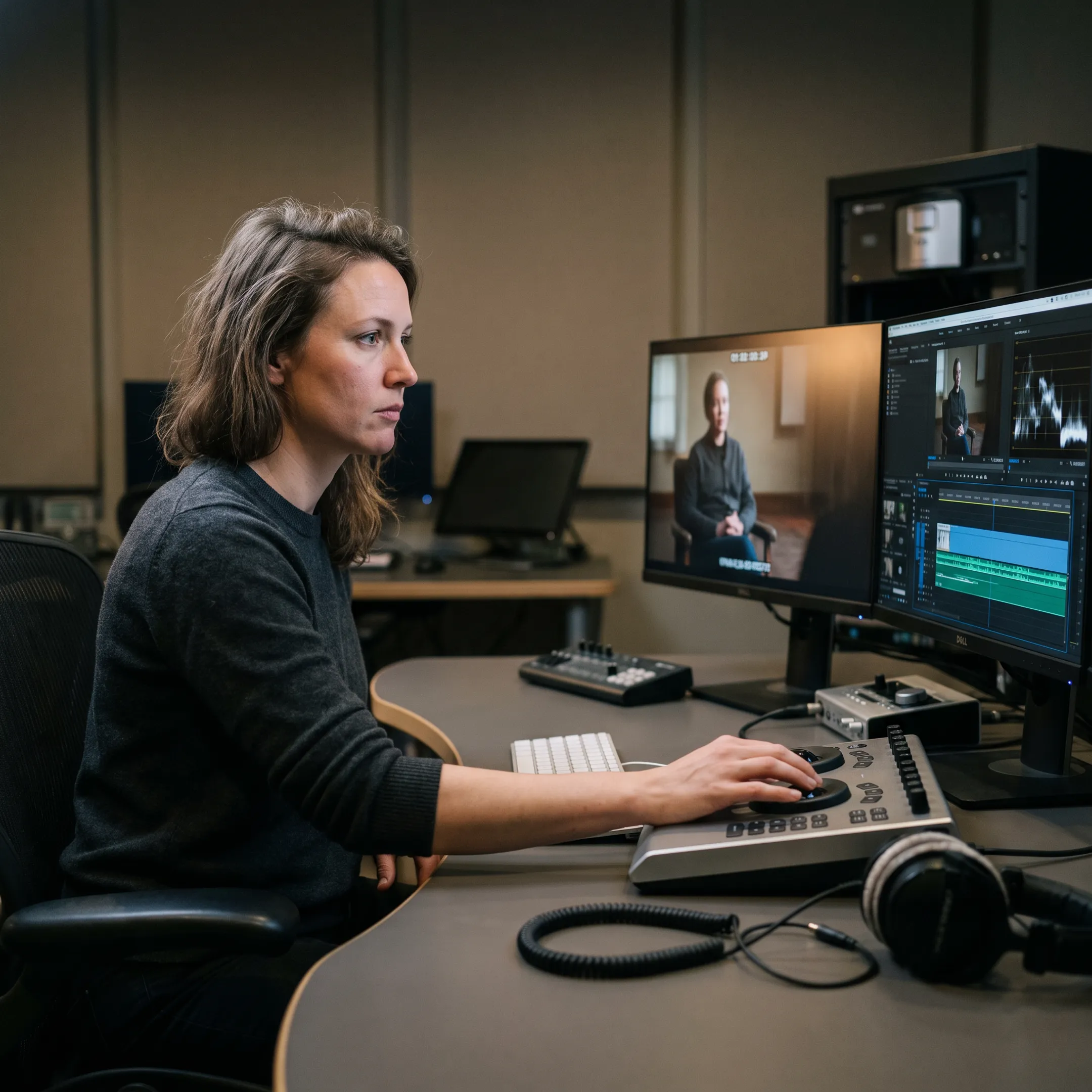 Editor reviewing documentary footage