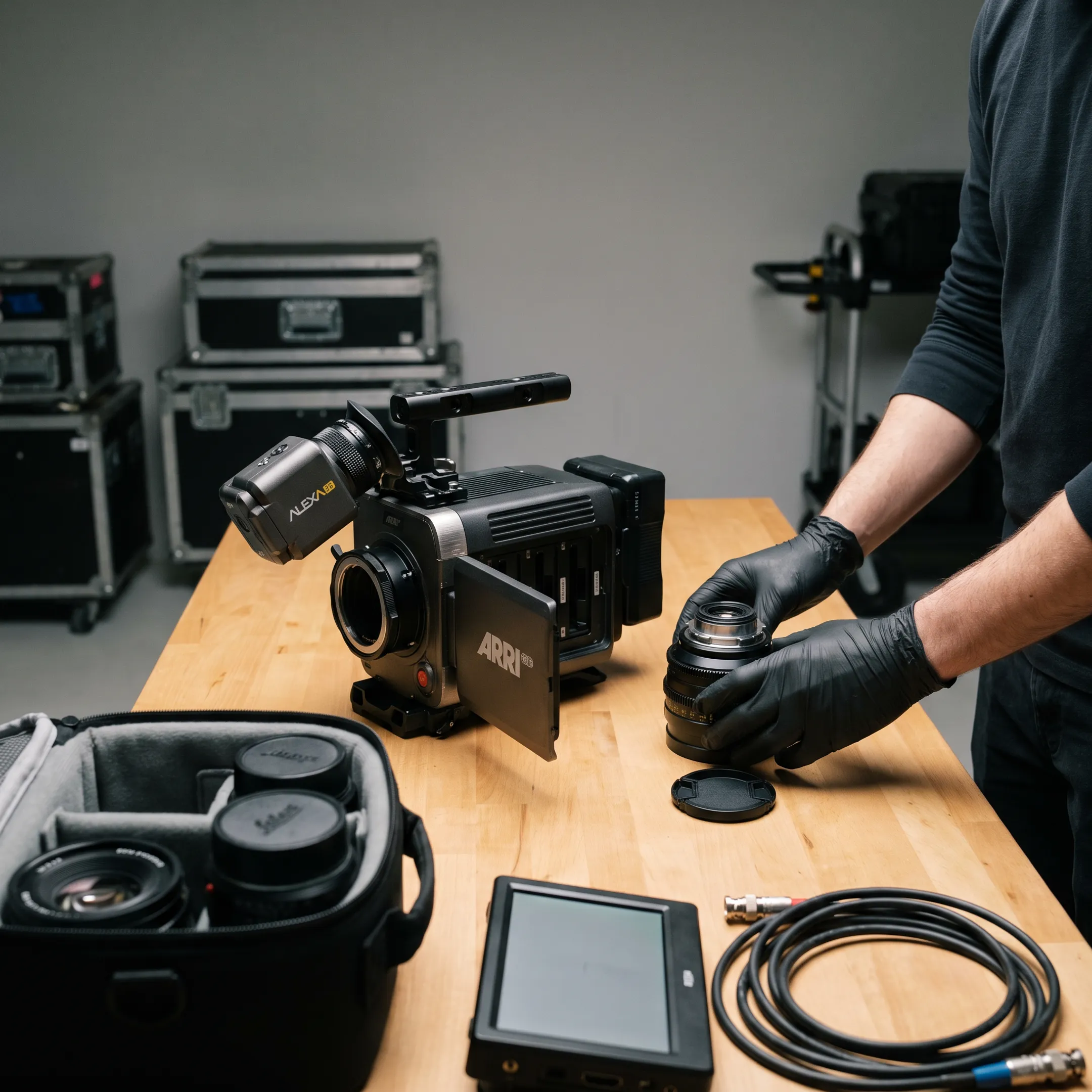 Camera technician preparing an ARRI Alexa 35 package